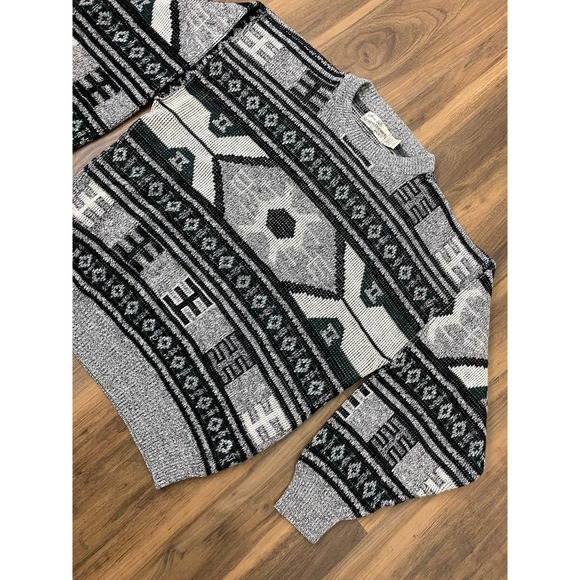 VTG Men Sears Roebuck USA crewneck acrylic geometric abstract pullover sweater L - Picture 2 of 4